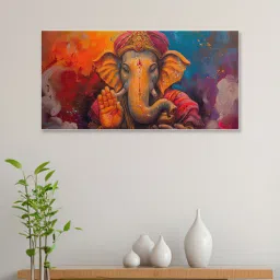 nestroots White Canvas Framed Vibrant Ganesha Artistry in Color Wall Painting(18X36 Inch)-picture-21