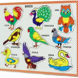 dgcrayons Pine Wood Birds Tray with Picture & Knobs Learning & Educational Board for Kids image 5