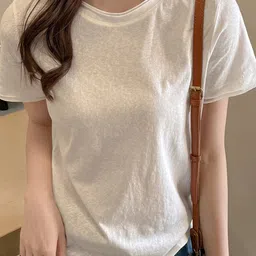 outzidr White Round Neck Regular Fit T-shirt-picture-27