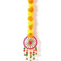 DULI 6 Pieces Red & Yellow Toran With Flowers & Beads Traditional Wooden Door Hangings image 2