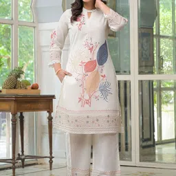 AARAAS Ethnic Motifs Printed Pure Cotton Mandarin Collar Straight Kurta With Trouser image 2