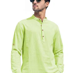 APEKTRA Full Sleeves Mandarin Collar Cotton Slim Fit Short Straight Kurta-image-91