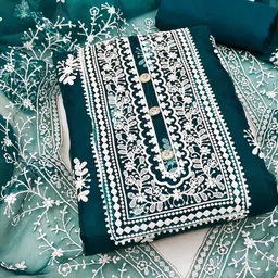 ALAGINI Embroidered Organza Unstitched Dress Material-picture-22