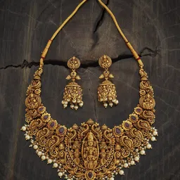 Kushal's Fashion Jewellery Ruby Gold-Plated Ethnic Antique Jewellery Set image 3