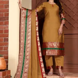 Snofi Creation Ethnic Motifs Printed Pure Cotton Kurta With Trousers & Dupatta image 4