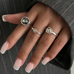 StyleCast x Revolte Set of 3 Silver-Plated Stone-Studded Finger Ring image 2