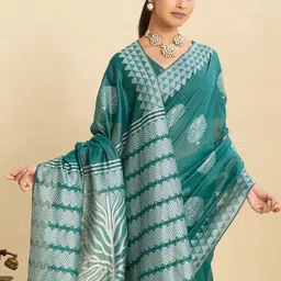 VARNI FABRICS Ethnic Motifs Art Silk Block Print Saree image 3