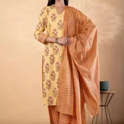 Readiprint Women Floral Printed Cotton Kurta with Palazzo & Dupatta-picture-31