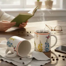 RUHANI HOMES White & Off White Printed Ceramic Glossy Mugs Set of Cups and Mugs-picture-57