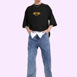 AUSK Graphic Printed Round Neck Drop-Shoulder Sleeves Pure Cotton Oversized T-shirt image 3