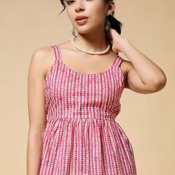 Womenster Women Geometric Striped Shoulder Straps Cotton Peplum Top-picture-0