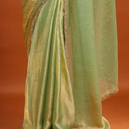 LOROFY Embellished Beads and Stones Pure Chiffon Saree image 4