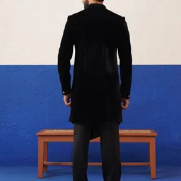 TheEthnic.Co Men Black Asymmetric Sherwani Set image 5