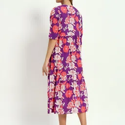 VYKOO Floral Printed Fit & Flared Midi Ethnic Dress image 5