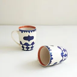 FREEDOM TREE Sun Watcher White & Navy Blue 2 Pieces Abstract Printed Ceramic Matte Cups-picture-47