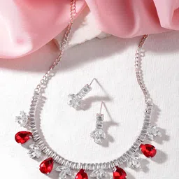 ORANGENYSHA Rhodium-Plated Crystal And American Diamonds Studded Jewelry Set-image-19