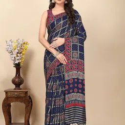SSHAGUN LIFESTYLE Blue Printed Patola Silk Blend Saree-picture-31