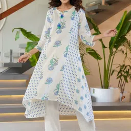 AUTUMN LANE Women Floral Printed Regular Pure Cotton Kurta with Trousers-image-88