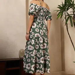 FIXOCRA Floral Print Off-Shoulder Puff Sleeve Crepe A-Line Midi Dress image 3