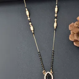 MEIRA JEWELLERY Gold-Plated Cubic Zirconia Studded & Artificial Beaded Mangalsutra-image-44