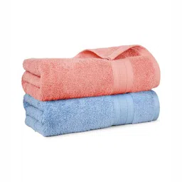 MYTRIDENT Coral & Blue 2 Pieces Super Absorbent Pure Cotton 500 GSM Bath Towel-image-45