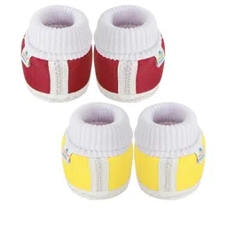 NESKA MODA Kids Pack of 2 Cotton Red & Yellow Booties image 2