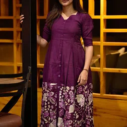 SHINISHA Floral Colourblocked Puff Sleeve A-Line Midi Dress-picture-39