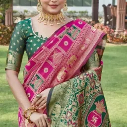 Lyzoo Ethnic Motifs Zari Handloom Saree image 3