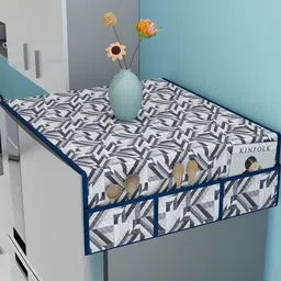 Kuber Industries White & Grey Flower Check Printed Quilted Waterproof Fridge Top Cover image 1