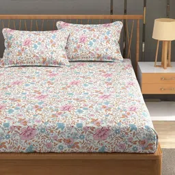 NEW TOWN Multicoloured 210 TC Cotton Fitted Queen Bedsheets With 2 Pillow Covers-image-96