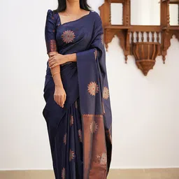 AMRUTKALA SAREES Woven Design Zari Silk Blend Banarasi Saree image 5