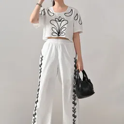 ANNY Embroidered Round Neck Top & Trousers Co-Ords-picture-12