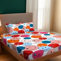 NEW TOWN White & Pink Cartoon Characters 210 TC Queen Bedsheet with 2 Pillow Covers-picture-37