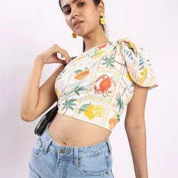 Bene Kleed Women Conversational Print One Shoulder Handkerchief Style Mutipurpose Crop Top-picture-22