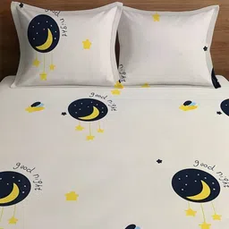 WEAVE AND DECOR Off White Conversational 300 TC Bedsheet with 2 Pillow Covers image 5