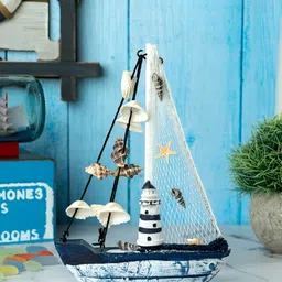 eazy wagon Blue & White Wooden Sailboat Showpiece image 3