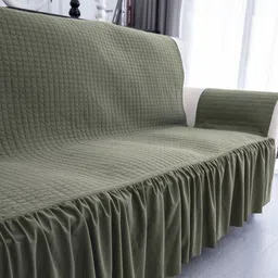 Kuber Industries Green Self Design 3-Seater Velvet Sofa Cover With Arms image 2