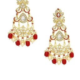 Anouk Gold-Plated Stones Studded and Beaded Meenakari Contemporary Drop Earrings image 4