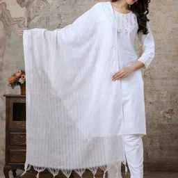 AUZAAI COLLECTION Ethnic Motifs Embroidered Sequinned Pure Cotton Straight Kurta & Trouser-image-8