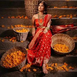 Vastravatika Ethnic Motifs Woven Design Zari Banarasi Saree With Blouse-picture-3