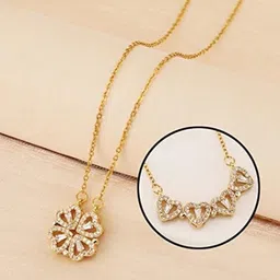 SUBHAGALANKAR Gold-Plated Rhinestone Studded Clover Necklace image 2