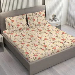 Layers Bloom Beige & Brown Floral Microfiber 110 GSM Queen Bedsheet Set-2.54 m x 2.24 m-image-77