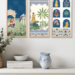 WALLLANE Navy Blue & White 3 Pieces Floral and Botanical Wooden Wall Paintings-picture-35