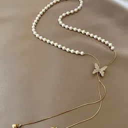 TheVineGirl Artificial Stones Studded & Pearls Beaded Minimal Necklace image 1