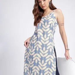 fusion by glitchez Floral Printed Minimal Lace Detail Shoulder Straps Straight Kurta-picture-34