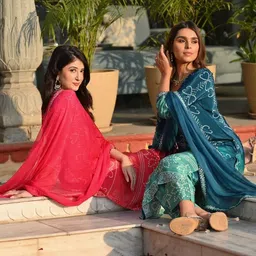 ZAIERRA Women Bandhani Printed Regular Kurta with Trousers & With Dupatta image 5