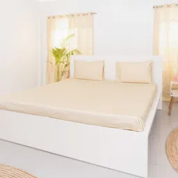 Oyvu Beige Self Design Cotton 700TC Queen Fine Bedsheet & 2 Pillow Covers 108x90Inch-picture-10