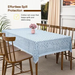 Kuber Industries Grey & Blue Printed Anti-Skid Net Cotton 6-Seater Table Cover image 4