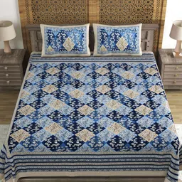 Myntra Elegant Homes Blue Printed Cotton 144 TC King Bedsheet Set 2.18 m x 2.64 m-picture-33
