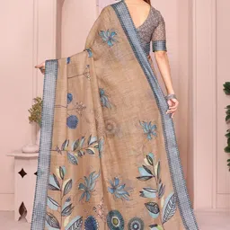 TRUSTED RAJVEER Floral Pure Linen Saree image 4